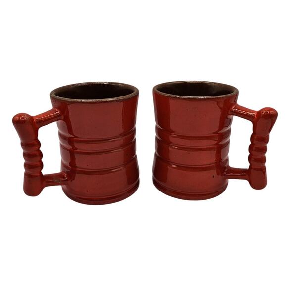 Set of 2 Frankoma Plainsman Flame Orange Glaze Mug made in Oklahoma - Picture 1 of 7